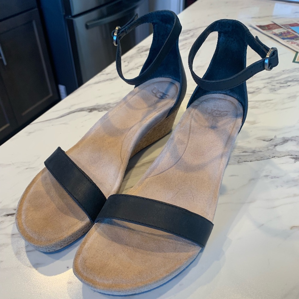 UGG Black and Tan Wedge Sandals